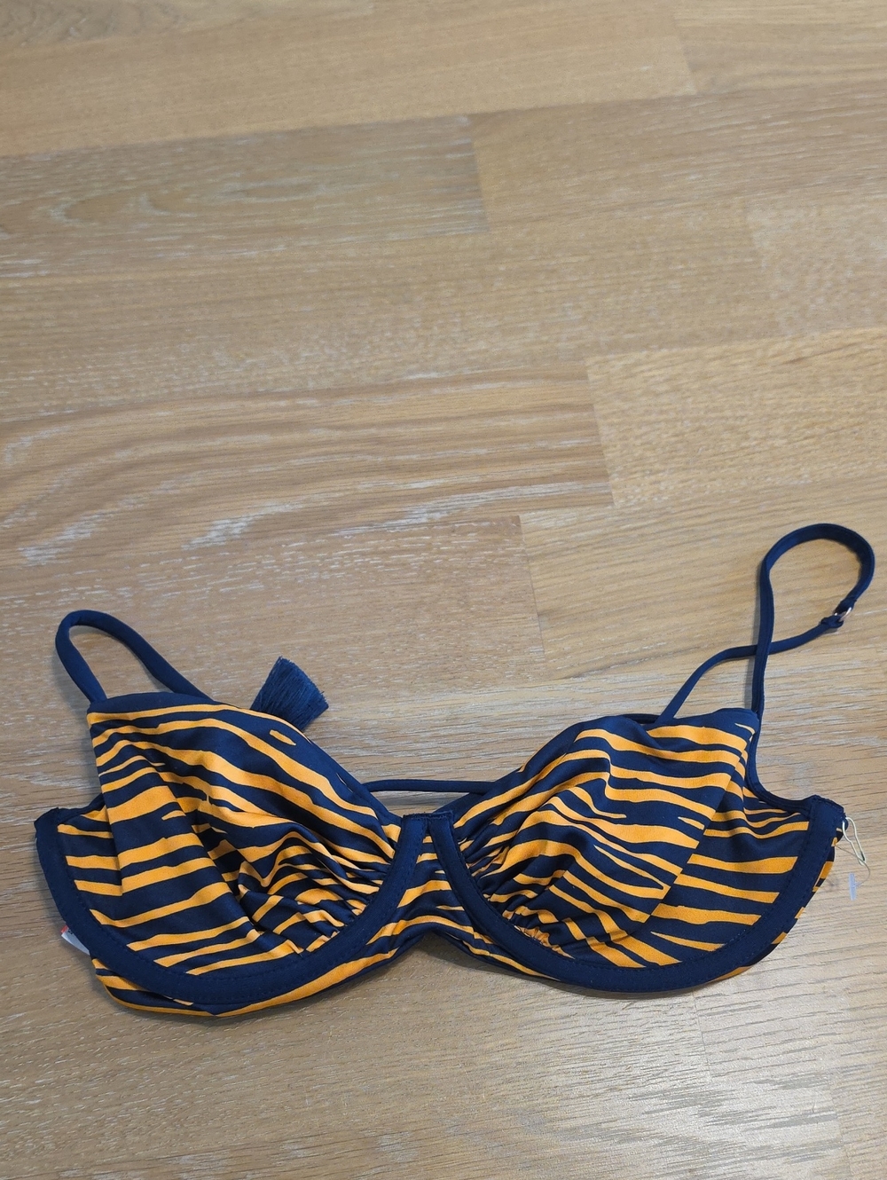 Maaji Navy and Yellow Striped Bikini Top Size L Nwot